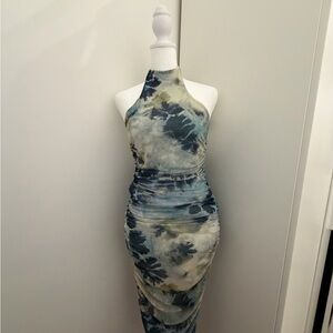 Zara Strapless Dress in Blue and Cream